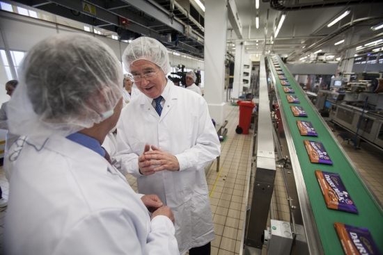 Minister for Business and Enterprise Michael Fallon meets Cadbury workers at Bournville