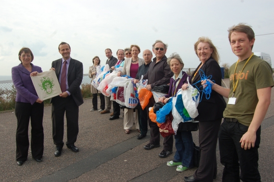 Liberal Democrat members demonstrate their support for a cut in the use of plastic carrier bags