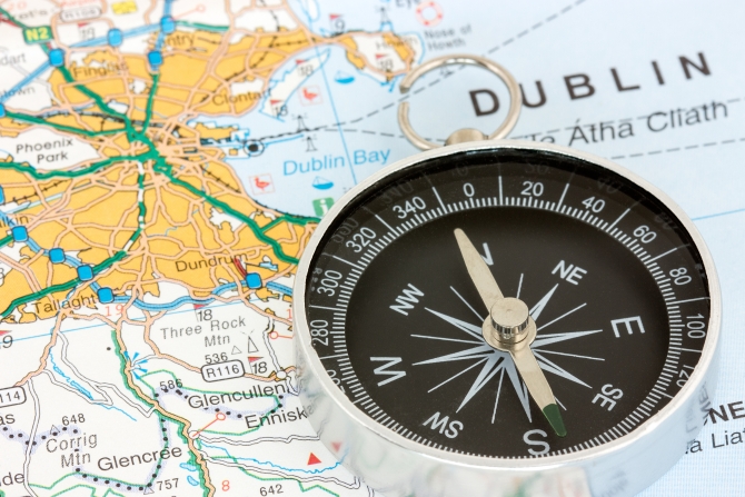 Compass on the map of Republic of Ireland