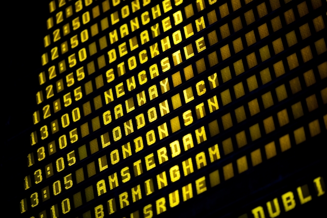 Airport departure timetable detail. European destinations shuddle