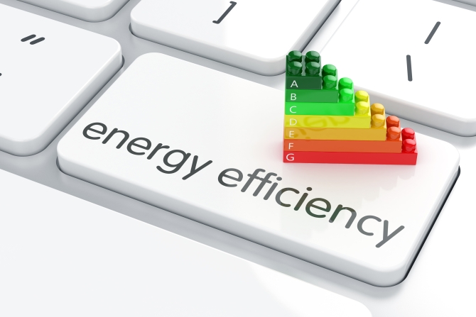 3d render of energy efficiency rating on computer keyboard