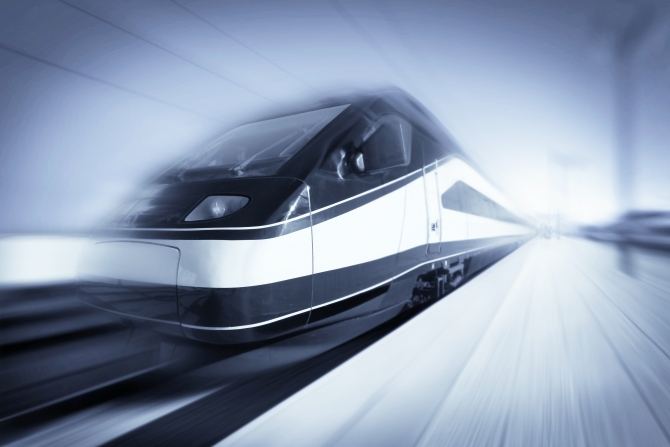 High-speed modern intercity train with motion blur abstract