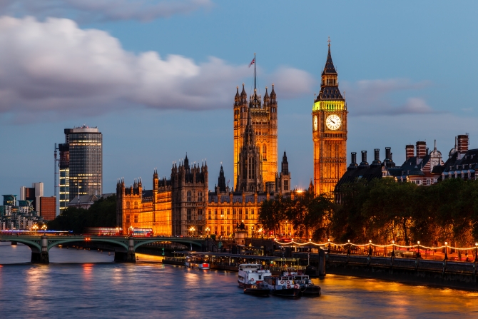 Big Ben and Westminster Bridge in the Evening London United Kingdom