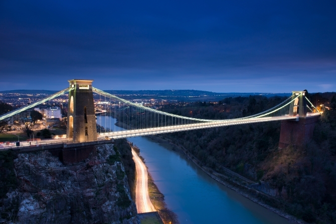 Clifton Suspension Bridge at night , Bristol, UK