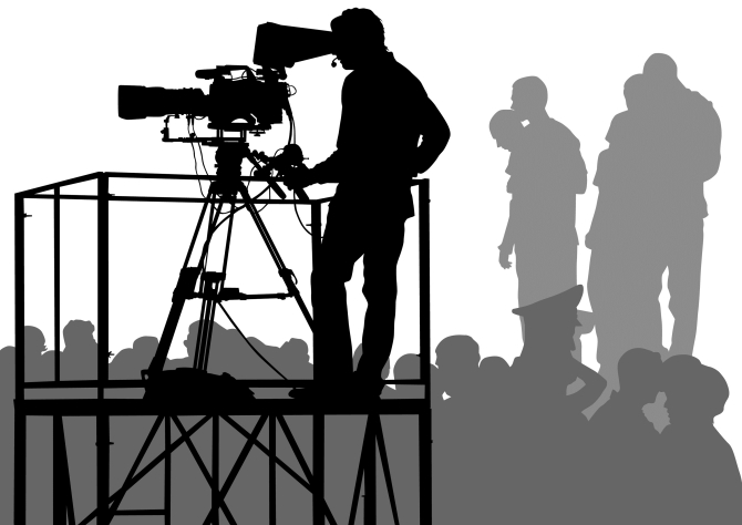 Vector drawing crowds and television cameras. EPS format Illustrator