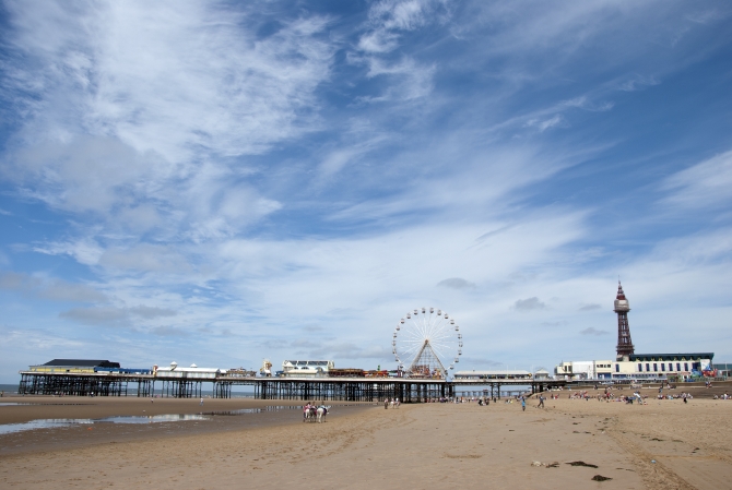 Beach View of Blackpool Tower and the Victorian Central Pier