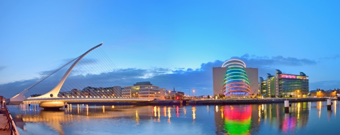 Samuel Beckett Bridge in Dublin Ireland in sunset