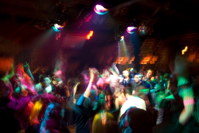 Nightclub dance crowd in motion