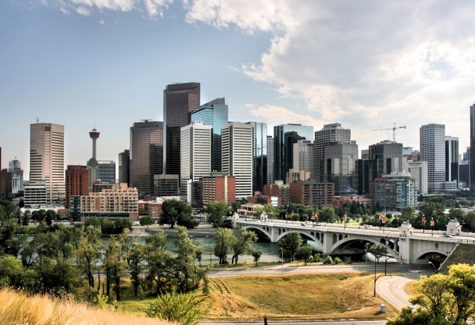 Skyline of Calgary city in Alberta Canada. HDR photo.