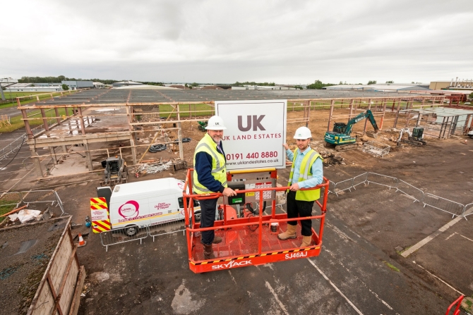 Adrian Bartle, of UK Land Estates, and STP Construction’s Carl Gilbert at Cavotec UK’s new Teesside Estate base
