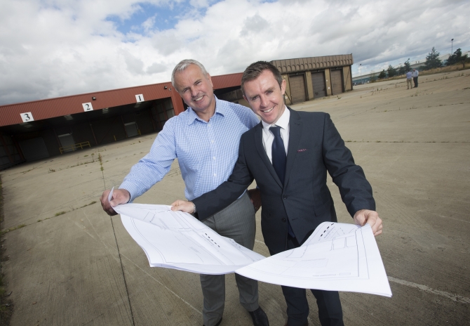 From left to right: Neil Tweddle, Managing Director of Godfrey Syrett with Mark Coulter of Silverstone surveying the new site at Belmont Industrial Estate.