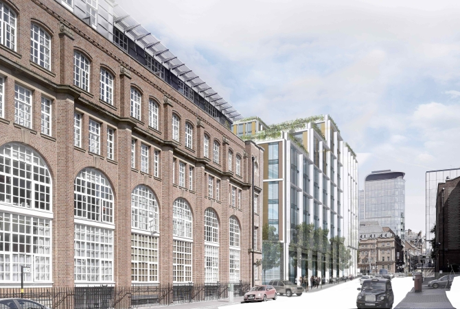 A closer view of the development from Ludgate Hill