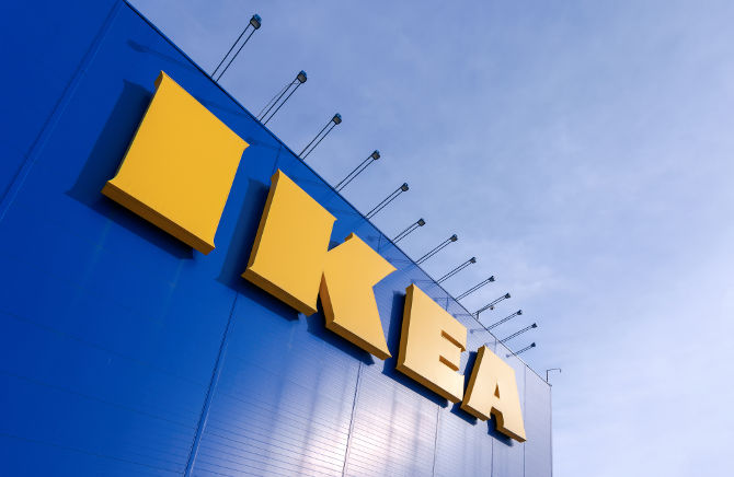 SAMARA RUSSIA - MARCH 9 2014: Sign IKEA at IKEA Samara Store. IKEA is the world's largest furniture retailer and sells ready to assemble furniture