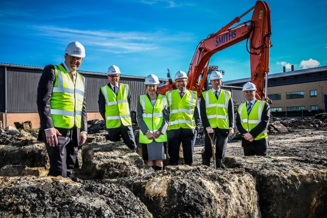 Breaking ground at Adaptimmune’s new Milton Park site (left to right) Adrian Rawcliffe, Adaptimmune’s chief financial officer; Philip Campbell, commercial director at MEPC; Dr Helen Tayton-Martin, chief operations officer at Adaptimmune; James Dipple, chief executive at MEPC; James Noble, chief executive at Adaptimmune, and Paul Pavia, MEPC’s head of development.