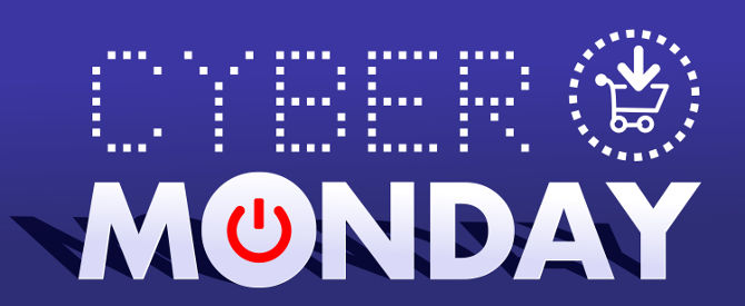 a blue background with text for cyber monday