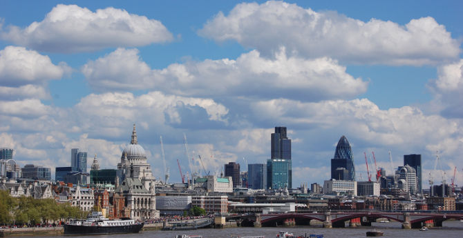 London skyline including the capital's financial district and St Paul's cathedral